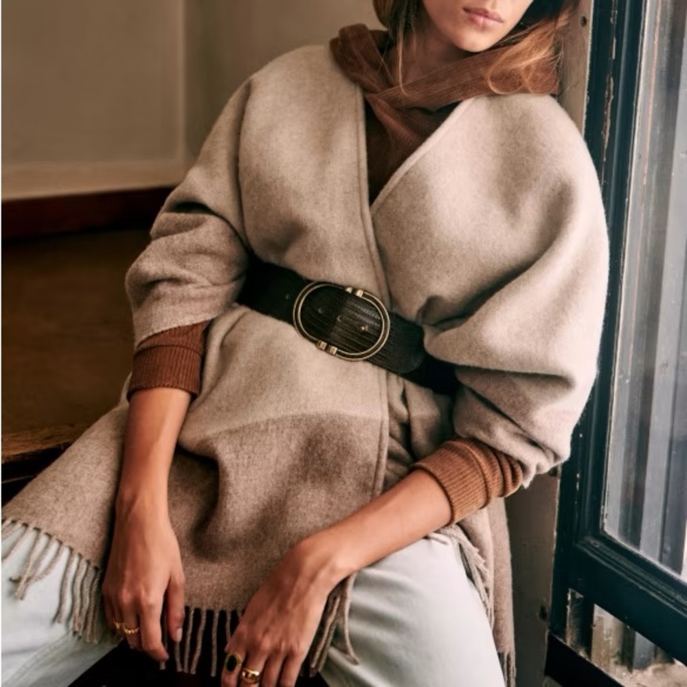 Sezane Beige and Brown Poncho